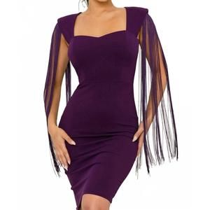 NEW 1 FASHION royal fringe dress in purple